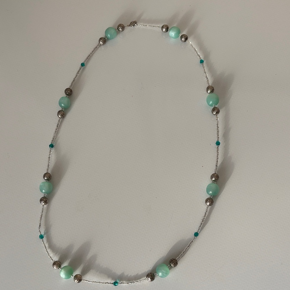 Handmade Silver, Teal and Turquoise Beaded Necklace